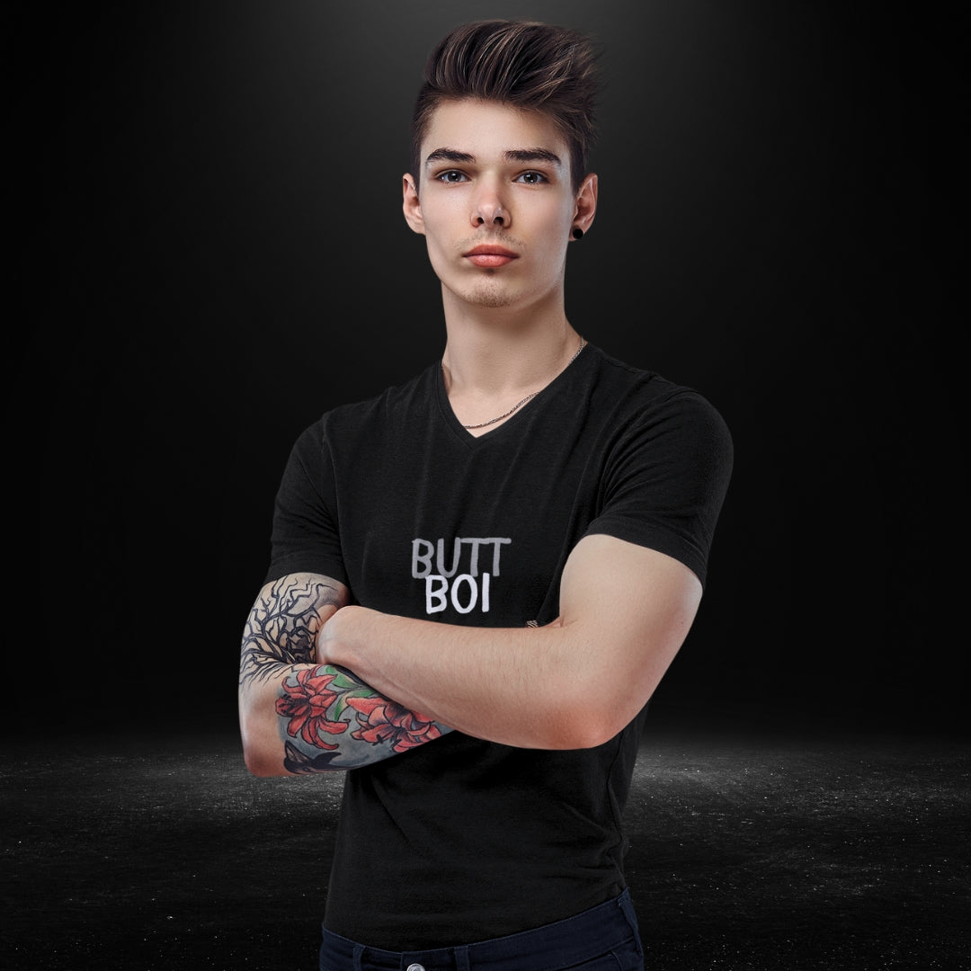 Butt Boi Black V Neck Tee - Bite Me Harder Collection
