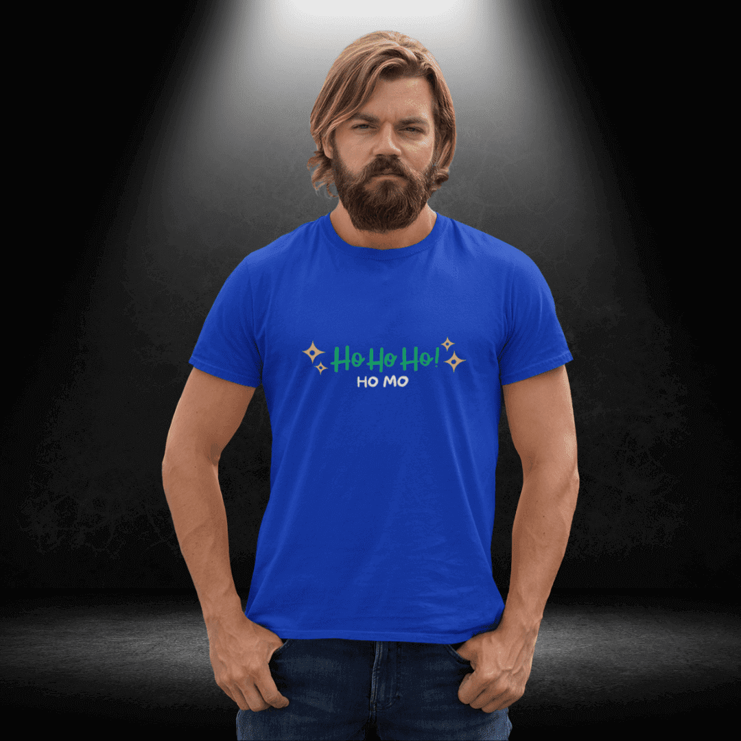 Ho Ho Ho Homo Blue Tee - Queer Xmas Clothing