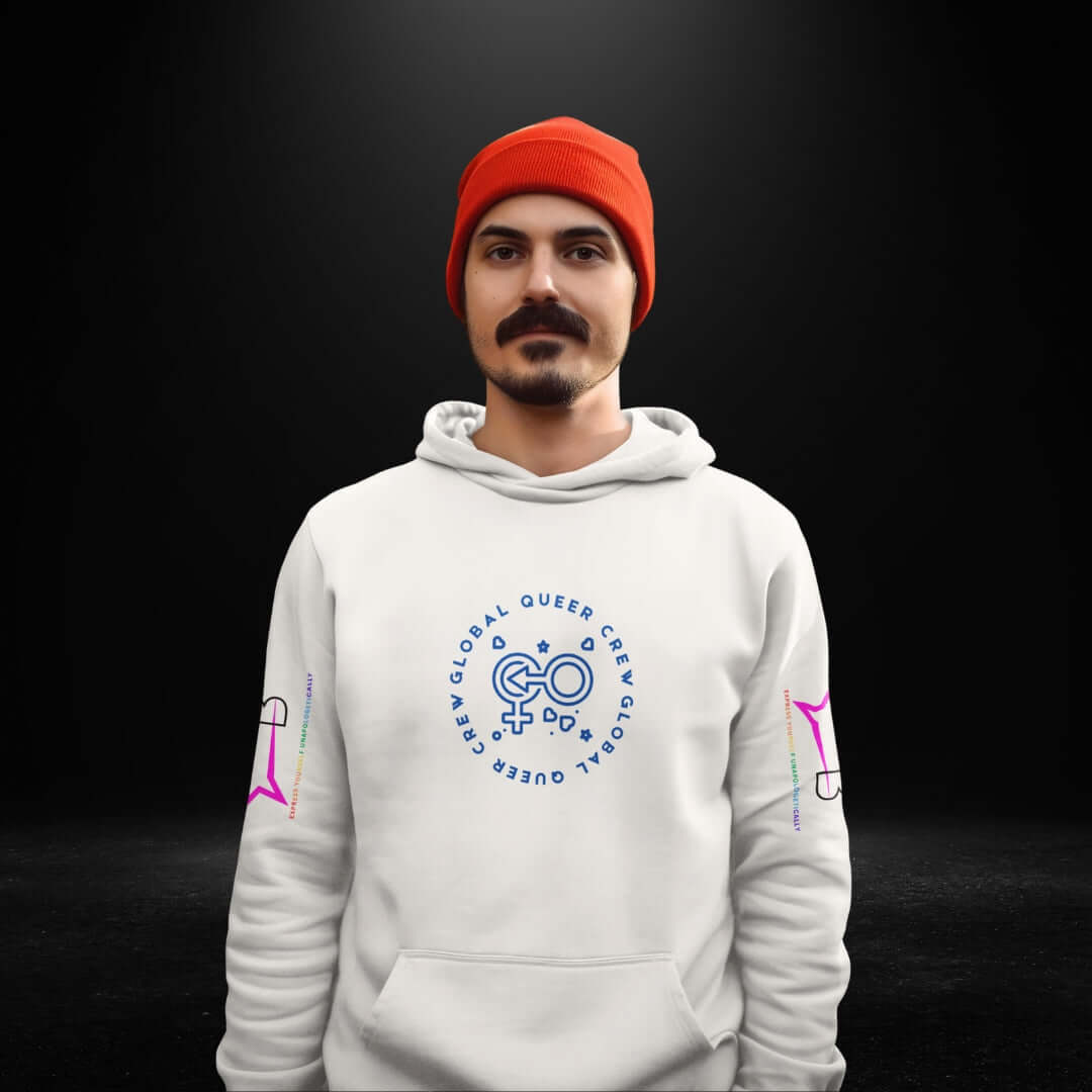 Global Queer Crew White Hoodie - Global Queer Crew | Worldwide Pride | Queer Tees + Hoodies