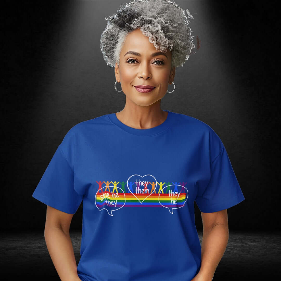 Pronouns Blue Tee - LGBTQIA+ Non Binary Awareness Day Tees