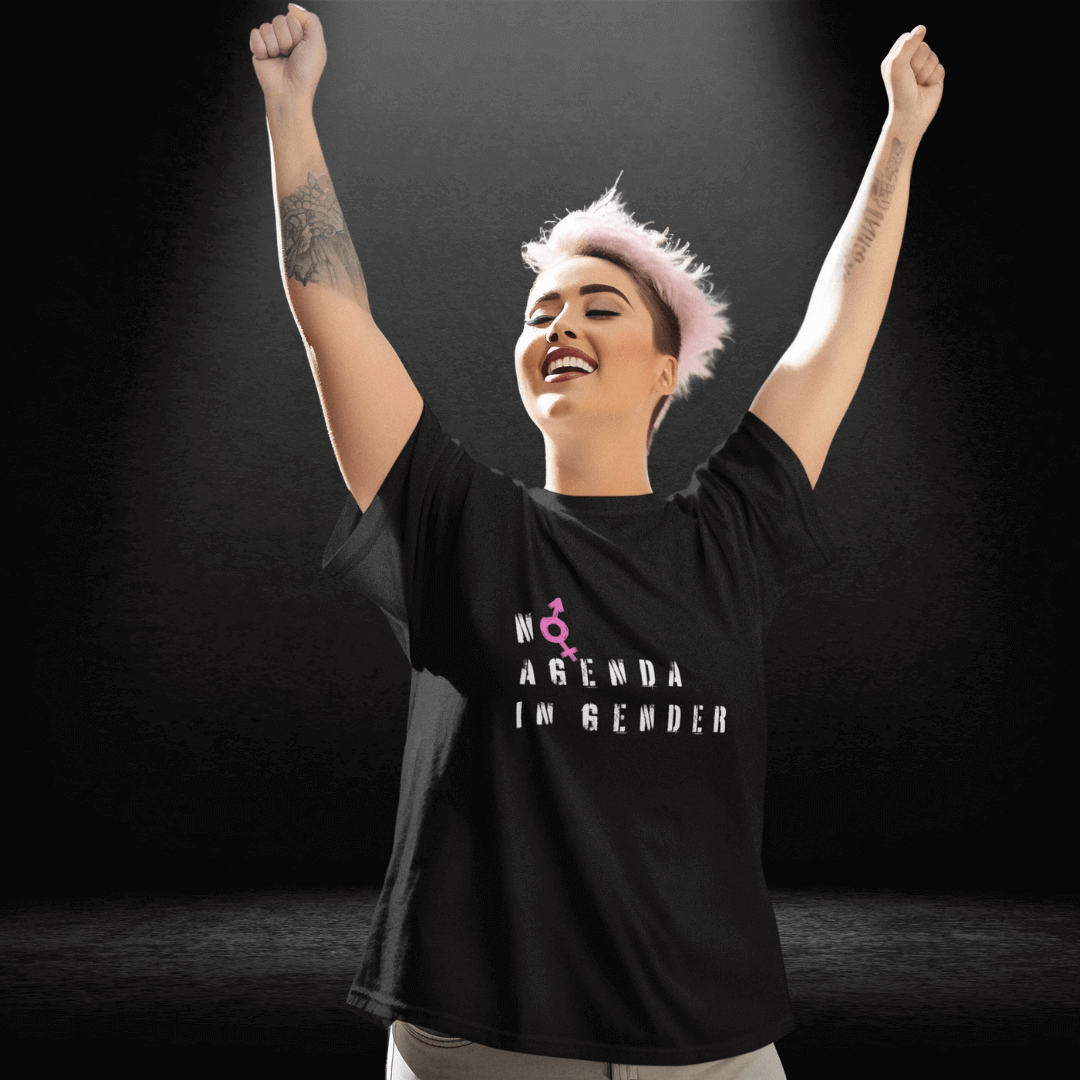 No Agenda in Gender (Pink) Black Tee - Bite Me Now